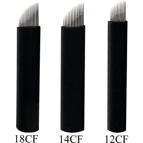 Permanent Makeup Accessories 0.18mm Microblading Needles 12 14 18pins Sterilized Disposable Tattoo Blade Tool for Eyebrow Lip