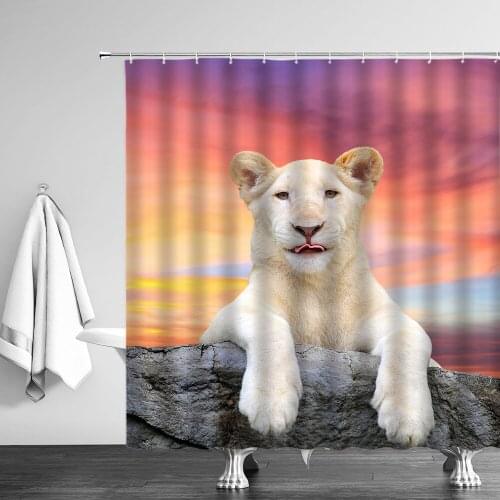 Oil Painting Wild Animals Tiger Elephant Bear Shower Curtain Set Fabric High Quality Bathroom Supplies With Hooks Cloth Curtain