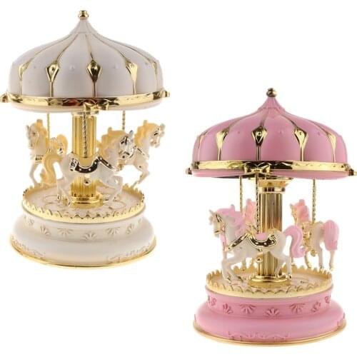 2pcs Classic Carousel Horses Rotating Craft Clockwork Music Box Kid Children Birthday Christmas Gift