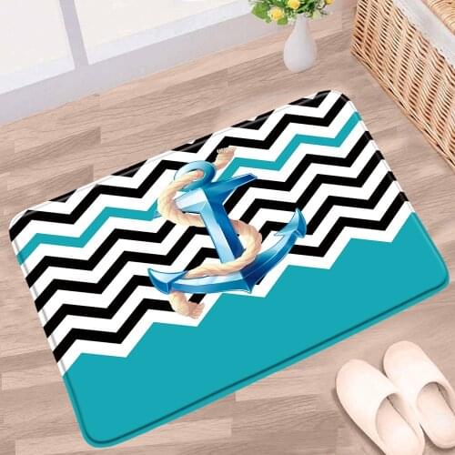 Blue Ocean Bath Mat Mediterranean Style Anchor Pattern Non-slip Rug Home Decor Bathroom Kitchen Entrance Bedroom Carpet Foor Pad