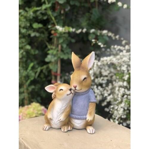 Creative Rabbit Resin Crafts Kawaii Animal Bunny Sculpture Miniature Figurines Patio Living Room Home Decoration Accessories