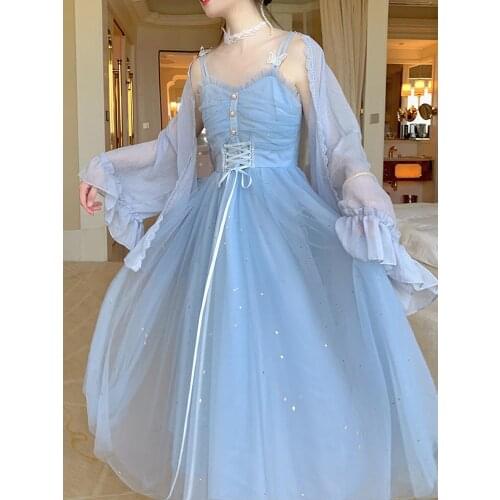 Summer Women Maxi Lace Sundress Suspenders Ruffles Fairy Vestidos Elegant Feminine Holiday Beach Romantic Dress