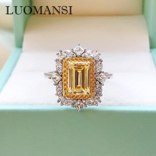 Luomansi 100%-S925 Sterling Silver Jewelry Luxury 6*9MM Super Flash Square Diamond Ring for Womens Engagement Wedding Wholesale