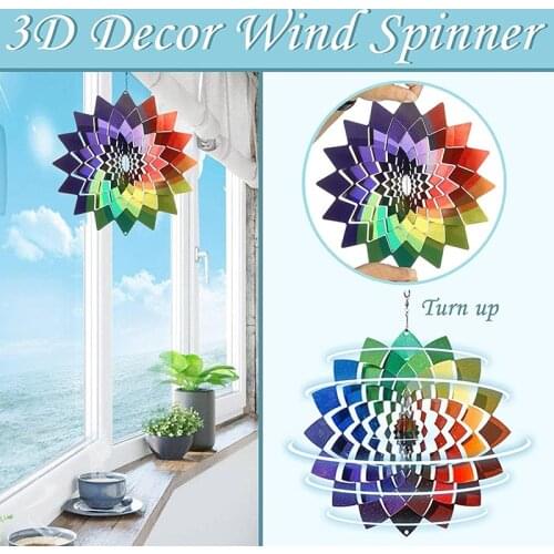 3D Metal Wind Spinner Hanging Rotating Wind Chimes Art Ornaments Decor for Home Garden Courtyard SDF-SHIP
