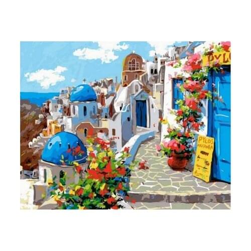 Spring in Santorini Digital Diy oil painting by numbers wall decor on canvas oil paint coloring by number drawing