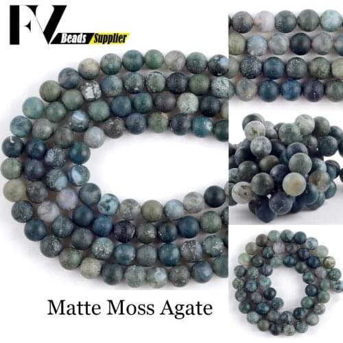 Natural Dull Polished Matte Moss Agates Stone Round Beads 4mm-12mm Spacer Beads For Jewelry Making DIY Bracelet Accessories 15"