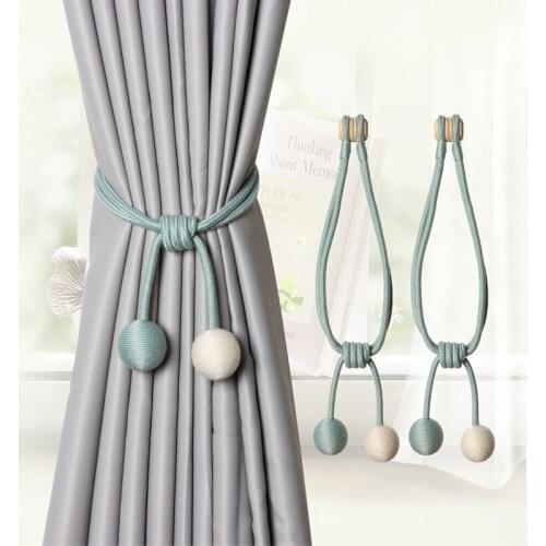 New Magnetic Curtain Strap Wooden Ball Hand-woven Curtain Buckle Free Perforation Fashion Home Curtain Decoration Accessories