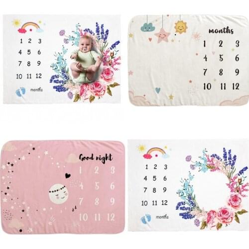 Newborn Baby Milestone Blankets Soft Flannel Infant Baby Monthly Photography Prop Background Blanket For Baby Wings Floral Frame