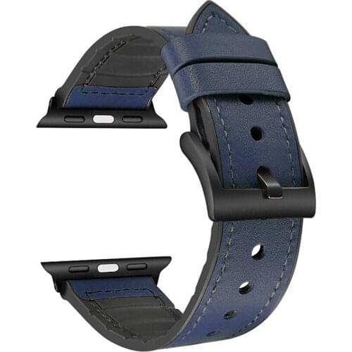 Genuine Leather Rubber Hybrid Strap Compatible for Apple WatchBand 44mm 42mm 40mm 38mm, for Man Women iWatch All Series