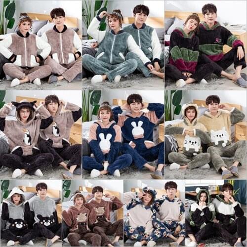 Sexy Couple Pajamas Thicken Casual Sleepwear Home Clothes Nightwear Winter Warm flannel Soft Warm Pants Pajamas Sets Hot sale
