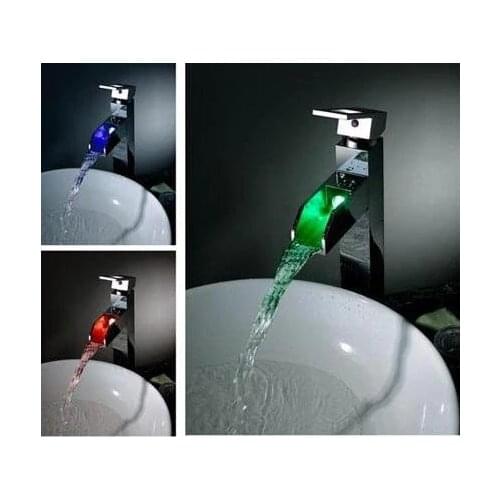 Modern Single Handle Chrome Waterfall LED Basin Faucet mixer+ 100% warranty + free shipping