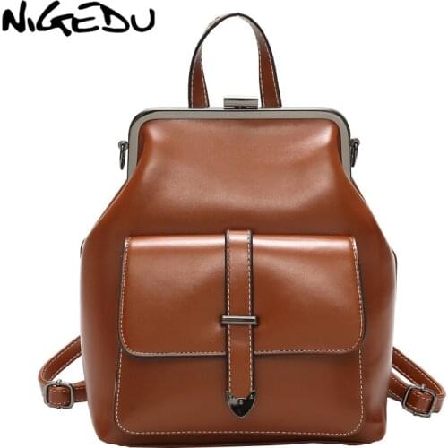 NIGEDU Vintage Hasp Women Backpacks PU Leather School Bags For Teenagers Girls multifunctional backpack female shoulder bag