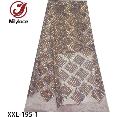 High Quality Sequin Embroidery Nigeria Lace Fabric Fashion French Mesh Suitable for Womens Dress Wedding XXL-195