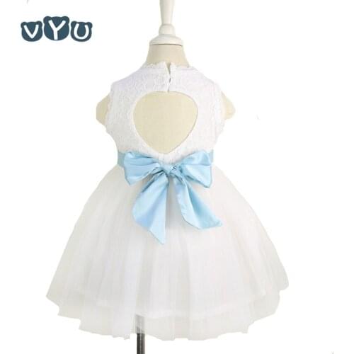 VYU Girls Backless Love Heart Dress Formal Lace Baby Princess Bridesmaid Bow Girls Dresses Wedding Party Dresses For Kids 2-8Y