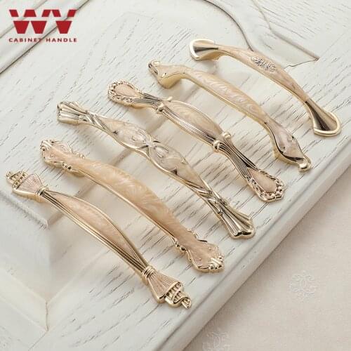 WV Yellow Gold Amber Handle 96MM 128MM Drawer Knobs Kitchen Cupboard Door Handles Pastoral European Pulls Furniture Hardware 376