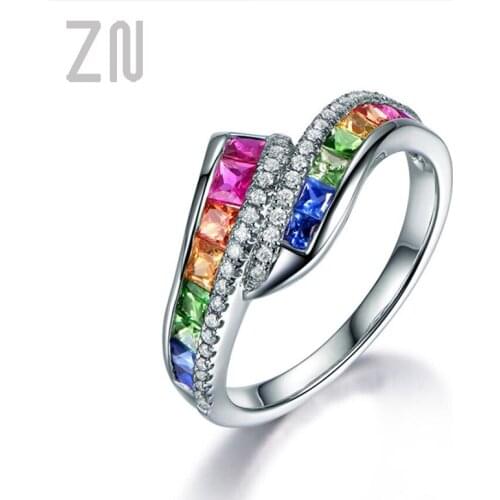 ZN Jewelry Princess Cut Multi-color AAA Cubic Zircon Silver Plated Color Engagement Rings wedding Heart ring Women Gifts