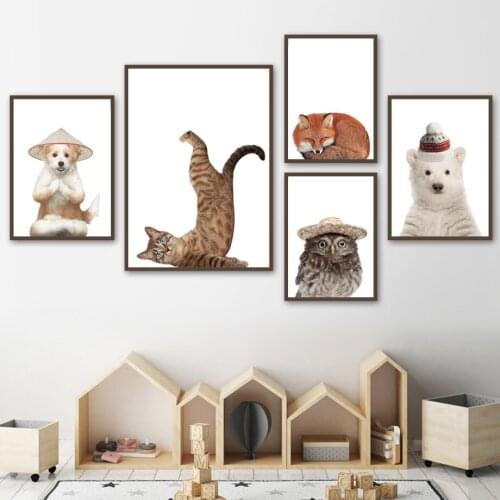 Funny Owl Bear Dog Fox Alpaca Raccoon Animals Nordic Posters And Prints Wall Art Canvas Painting Wall Pictures Kids Room Decor