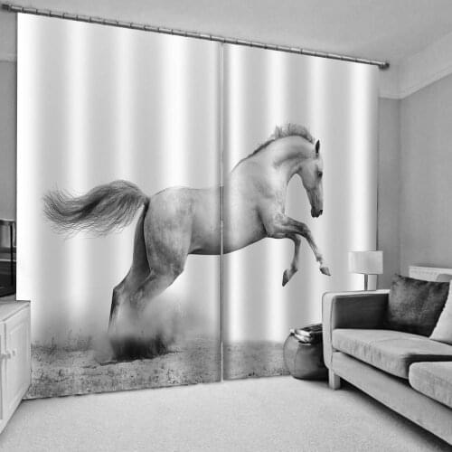 White horse curtains Animal black and white curtain Blackout 3D Window Curtains For Living Room Bedroom Drapes cortinas