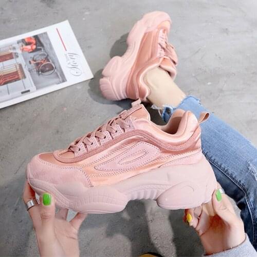 Womens Chunky Sneakers 2020 Fashion Women Platform Shoes Lace Up Pink Vulcanize Shoes Womens Female Trainers Shoes U13-46