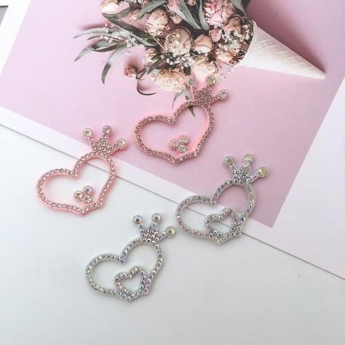 20pcs Glitter Color Crown Heart Rhinestone Applique for Handmade Craft Sticker DIY Headwear Hair BB Clip Decor Accessory Patches