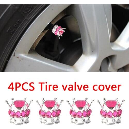 4pcs Universal Car Styling Bling Rhinestone Silver Crown Wheel Tire Valve Caps Copper Core Auto Truck Tyre Rim Stem Dust Cover