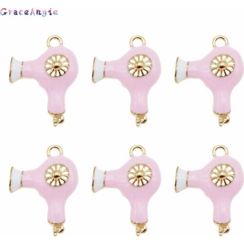 6pcs Cute pink alloy hair drier charms funny necklace pendant handmade earring accessories Cute Gift diy Metal Bracelet Charms