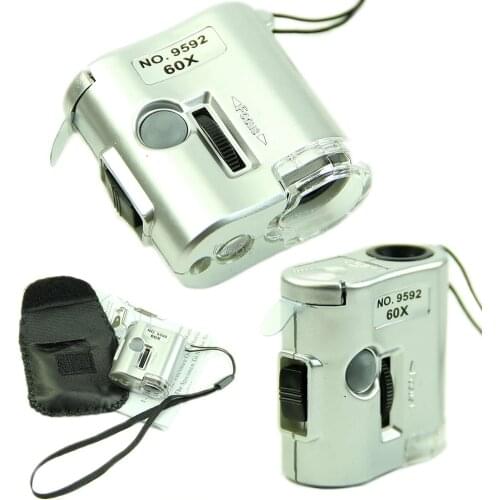 60 X Microscope Jeweler Loupe Lens Illuminated Magnifier Glass With LED UV Light T18 Drop ship