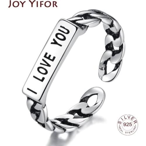 925 Sterling Silver Ring Fashion Woman Jewelry Retro Simple Thai Silver Adjustable Letters I Love You Hot New Ring