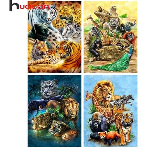 Huacan Diamond Mosaic Embroidery Cross Stitch Lion Tiger 5D DIY Diamond Painting Animal Wall Art