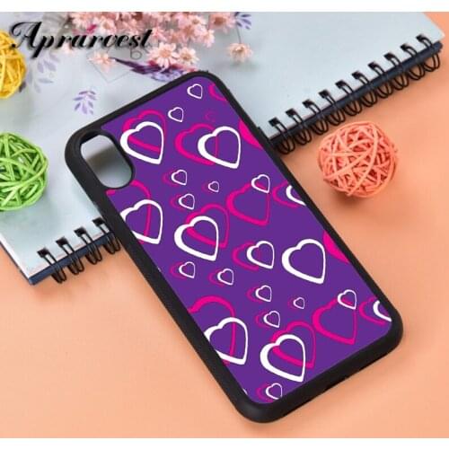 Aprarvest Pink And White Hearts Purple Background Silicone Phone Case Cover For iPhone 6 6S 7 8 PLUS X XS XR 11 12 MINI PRO MAX