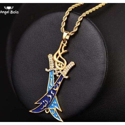 Arab Koran Knife Necklaces Imam Ali Sword Muslim Islam Allah Gold Color Arabic Knife Alcoran Pendant Jewelry