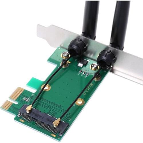 Wireless Card WiFi Mini PCI-E Express to PCI-E Adapter 2 Antenna External PC Drop shipping