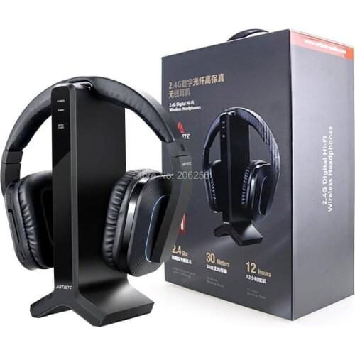 Artiste D1 Wireless TV Headphone with 2.4G Digital Transmitter Charging Dock Cordless For Radio and Computer gaming with EU plug