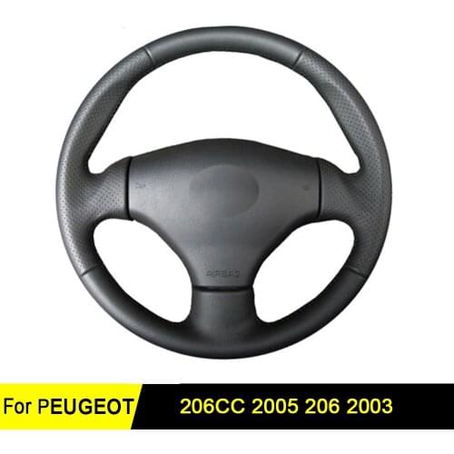 Car Steering Wheel Cover For Peugeot 206CC 2005 206 2003 DIY Black Soft Artificial Leather Hand-stitched Wear-resistant