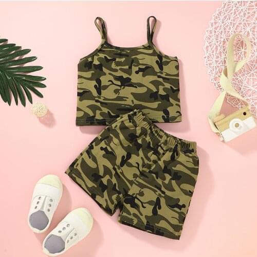 Toddler Baby Kid Girl Clothes Set Camouflage Sleeveless Tank Top Shorts Outfits Children Girls Costumes Summer 2-7Y