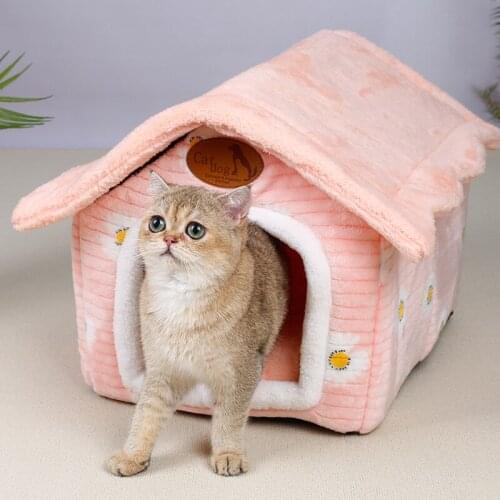 Cartoon style house nest pet nest cat nest four seasons with removable and washable pet nest pad