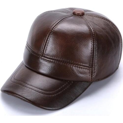 Adult New Genuine Leather Hat Men Women Warm Genuine Leather Baseball Cap Winter Outdoor Ear Protection Cap Leather Hat