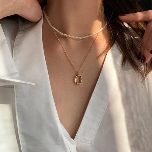 KISS WIFE New Bohemian Multilayer Pearl Chain Necklace For Women Golden Geometric Pendant Necklace Trendy Jewelry Party Gifts