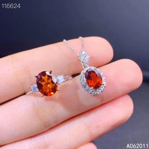 KJJEAXCMY fine jewelry natural garnet 925 sterling silver exquisite girl gemstone pendant necklace chain ring suit support test