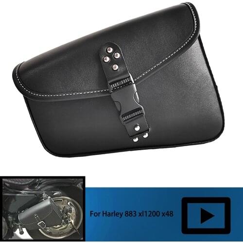 Brown leather motorcycle saddle bag side luggage tool bag for Harley Sportster XL 883 XL1200
