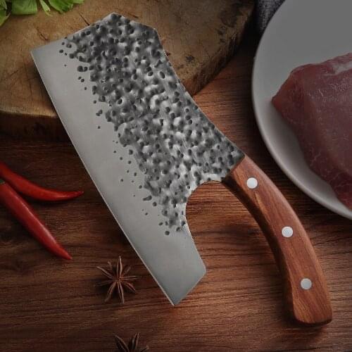 Forged Kitchen ChefS Knife Hammered Stainless Steel Knife Labor-Saving Meat-Slicing Kitchen Knife Wooden Handle Butcher Knife
