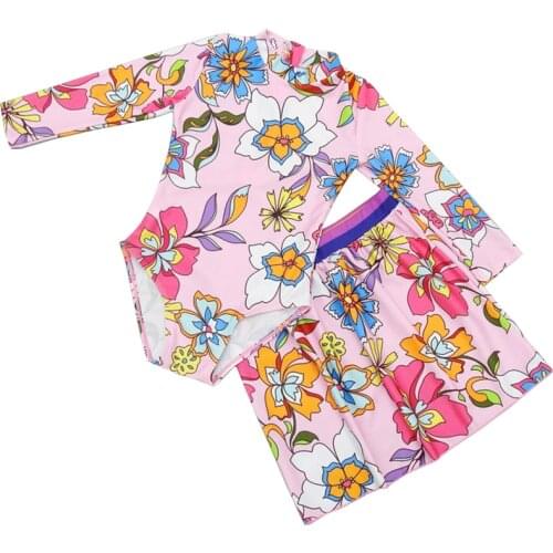Little Girl Swimsuit With Skirt 2PCS Long Sleeve Rash Guard Zipper Back UPF50+ Swimming Dress Chidlren Swimwear Bathing Suit