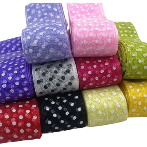 20yards 1" 25mm 2.5cmweaving organza ribbon print dots gift packing belt wedding Christmas decoration sewing accessories