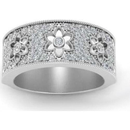 Milangirl Fashion White Crystal Zircon Hollow Flower Ring for Women Engagement Party Female Fashion Jewelry Hand Accessories