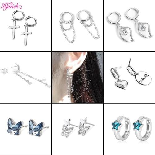 Trendy Chian Cross Pendant Drop Earrings Women Men Unisex Jewelry Punk Moon Star Tassel Cartilage Dangle Huggie Earrings