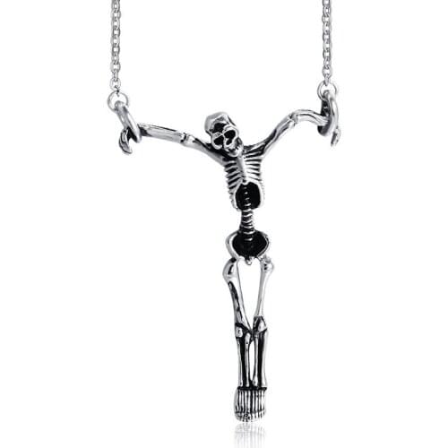 Stainless Steel Men Skull Necklaces Titanium Steel Hanging Skeleton Pendant Necklace Vintage Punk Choker Biker Jewelry