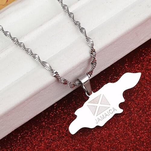 Stainless Steel Jamaica Map Pendant Necklaces Silver Color Jamaican Map Chain Jewelry