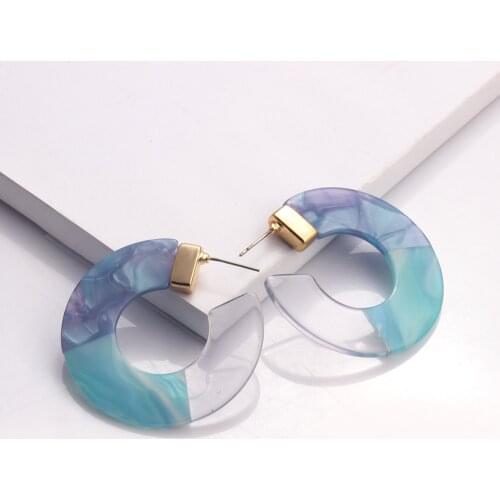 New Arrive Leopard Acrylic Earrings Acetate Drop Earrings Round Tri-color Stitching C-shaped Earring for Women Fashion Jewelry