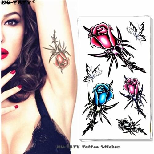 Nu-TATY Rose thorns Temporary Tattoo Body Art Arm Flash Tattoo Stickers 17*10cm Waterproof Fake Henna Painless Tattoo Sticker