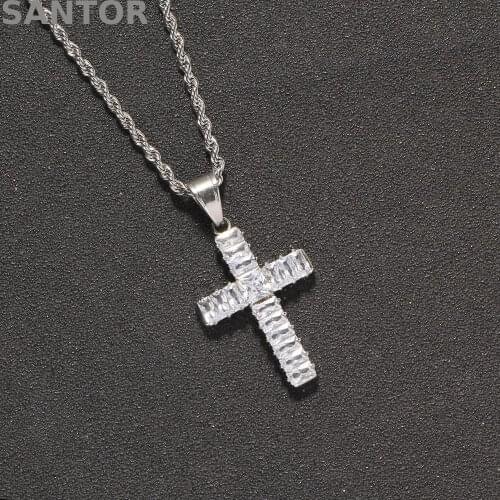Men Women Hip Hop Cross Pendant Necklace with Banguette Zircon Tennis Chain Iced out Bling Necklaces HipHop Jewelry Fashion Gift